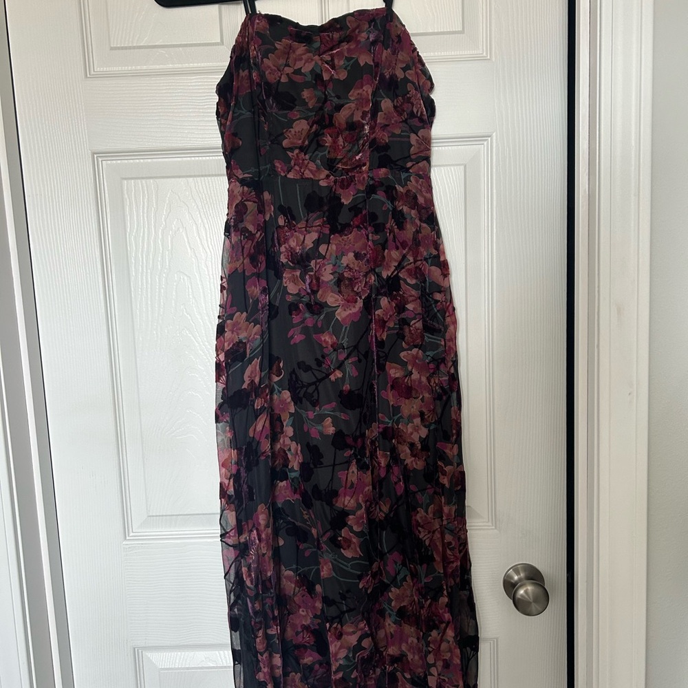Floral Halter Maxi Dress - Black and Pink